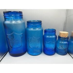 Vintage Crownford China Co ~ Blue Glass Canister Set ~ American Eagle